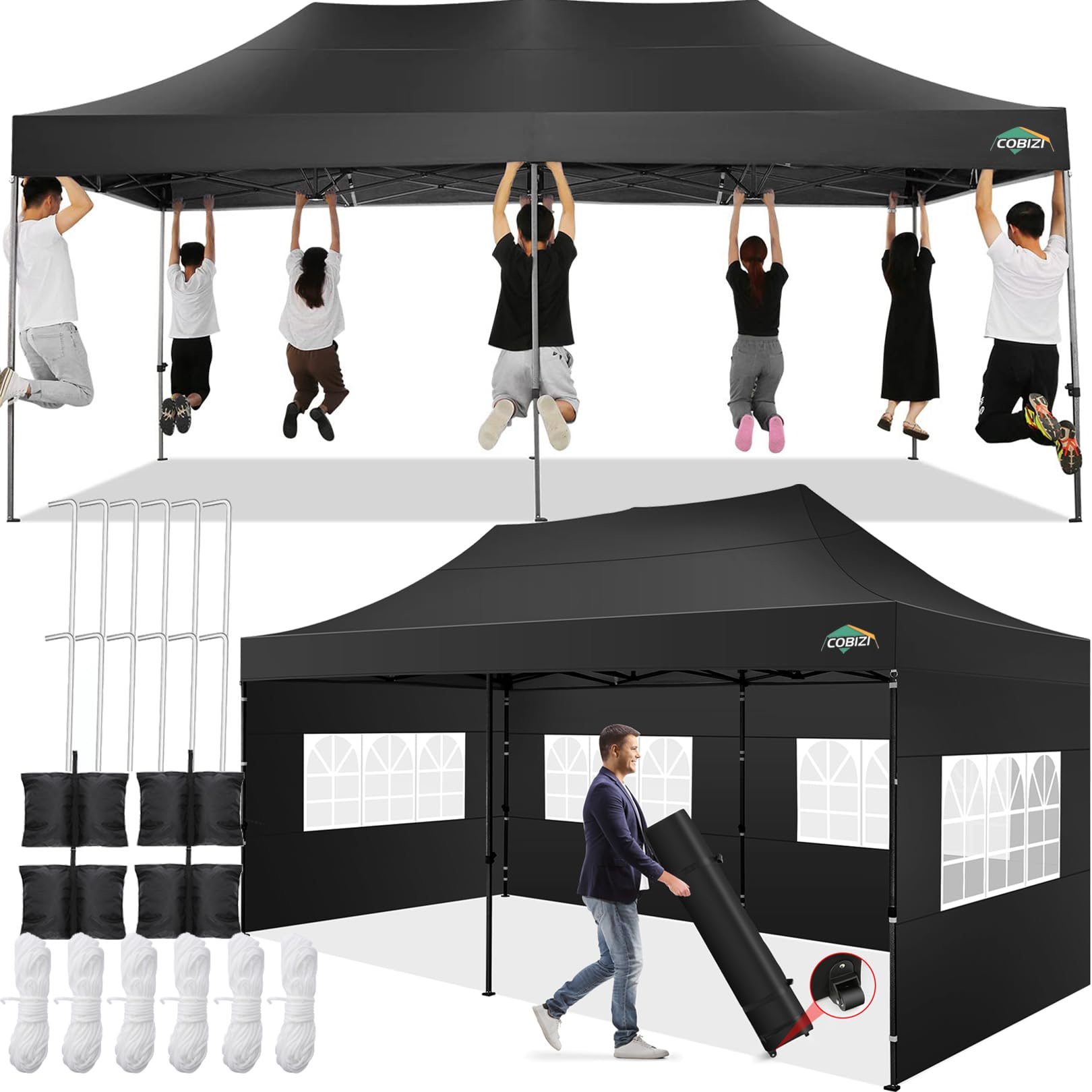 COBIZI 10x20 Heavy Duty Pop up Canopy Tent with sidewalls Easy Up Co