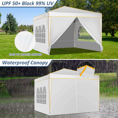 COBIZI Pop up Canopy Tent 10x10 Commercial Instant Canopy with 4 Sidewalls & Carry Bag 4 Stakes & Ropes & Sandbags Portable Tent for Parties Beach Camping Party Event Shelter Sun Shade White