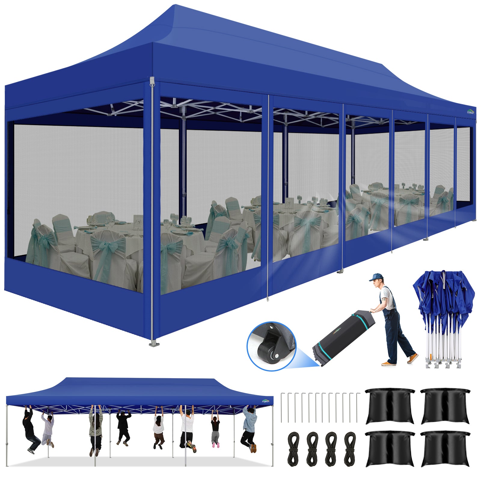 HOTEEL 10x30 Heavy Duty Canopy Tent, Pop up Gazebo with Netting Screen