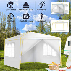 COBIZI Pop up Canopy Tent 10x10 Commercial Instant Canopy with 4 Sidewalls & Carry Bag 4 Stakes & Ropes & Sandbags Portable Tent for Parties Beach Camping Party Event Shelter Sun Shade White