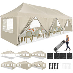 HOTEEL 10x30 Pop Up Canopy Tent with 8 Sidewalls, Heavy Duty Wedding Event Tents, Party Gazebo with Roller Bag,UPF 50+ Windproof Waterproof,Black