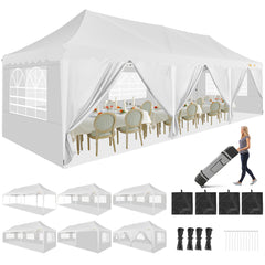 HOTEEL 10x30 Pop Up Canopy Tent with 8 Sidewalls, Heavy Duty Wedding Event Tents, Party Gazebo with Roller Bag,UPF 50+ Windproof Waterproof,White