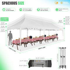HOTEEL 10x30 Pop Up Canopy Tent with 8 Sidewalls, Heavy Duty Wedding Event Tents, Party Gazebo with Roller Bag,UPF 50+ Windproof Waterproof,White