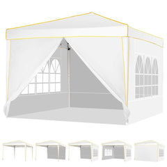 YUEBO 10'x10' Outdoor Pop Up Canopy Tent Commercial Instant Canopies Heavy Duty Shelter with Roller Bag, Bonus 4 Sand Bags, 4 Removable Sidewalls & Carrying Bag for Wedding Picnics Camping (White)