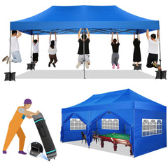YUEBO Pop Up Canopy 10x20 pop up Canopy Tent Folding Protable Ez up Canopies Party Tent Sun Shade Wedding Instant Better Air Circulation Outdoor Gazebos with Backpack Bag - Blue Navy