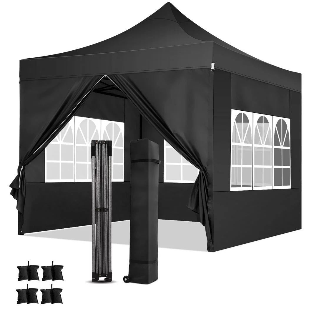 YUEBO 10'x10' Heavy Duty Pop up Canopy Tent with 4 Sidewall UPF 50+ Easy Up Commercial Outdoor Canopy Wedding Party Tents for Parties All Season Wind Waterproof Gazebo with Roller Bag, Black