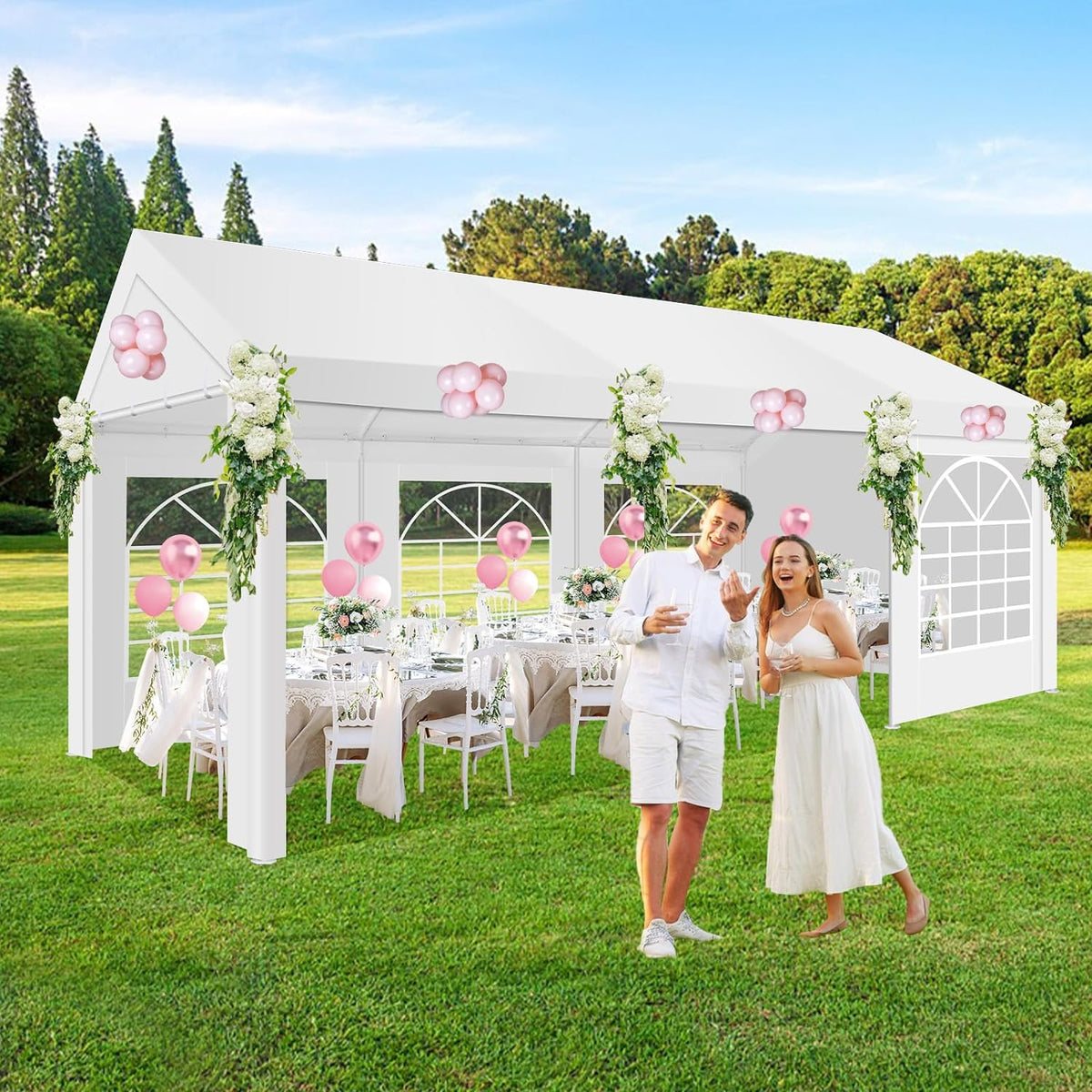 COBIZI 10' x 20' party tent, suitable for wedding parties, outdoor events, gazebos, shelter awnings, with removable side wall windows