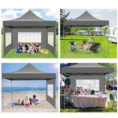 YUEBO 10'x10' Pop up Canopy Instant Commercial Canopy Including 4 Removable Sidewall, 4 Ropes, 8 Stakes, 4 Weight Bags, with Roller Bag, Grey Gray