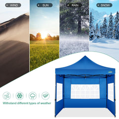 COBIZI 10x10 Pop Up Canopy Tent with 4 sidewalls Commercial Heavy Duty Canopy UPF 50+ Waterproof Outdoor Canopy Wedding Tents for Parties Gazebo with Roller Bag, Blue Navy (Windproof Upgraded)