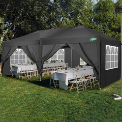 COBIZI 10x20 Pop Up Canopy Tent with 6 Removable Sidewalls, Easy Up Commercial Canopy, Adjustable Heights, Waterproof and UV50+ Gazebo with Portable Bag, Party Tents for Parties, Black