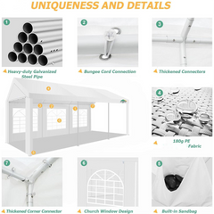 COBIZI 10' x 20' party tent, suitable for wedding parties, outdoor events, gazebos, shelter awnings, with removable side wall windows