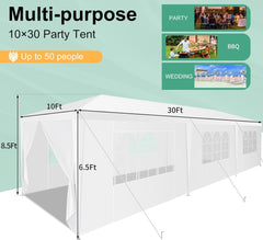 HOTEEL Party Tent 10x30 Canopy Tents for Parties with 8 Removable Sidewalls, Waterproof Outdoor Tent for Weddings and Events