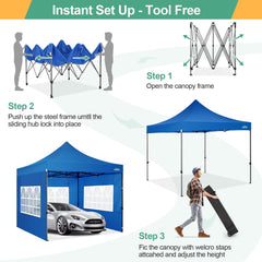 COBIZI 10x10 Pop Up Canopy Tent with 4 sidewalls Commercial Heavy Duty Canopy UPF 50+ Waterproof Outdoor Canopy Wedding Tents for Parties Gazebo with Roller Bag, Blue Navy (Windproof Upgraded)