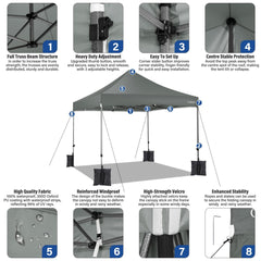COBIZI 10x10 Pop Up Canopy Tent with 4 sidewalls Commercial Heavy Duty Canopy UPF 50+ Waterproof Outdoor Canopy Wedding Tents for Parties Gazebo with Roller Bag, Grey Gray (Windproof Upgraded)