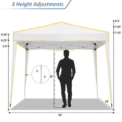 YUEBO 10 x 10ft Heavy Duty Folding Tent Easy Set-up Straight Leg Canopy Portable Gazebo Outdoor Camping Party Instant Shelter with Wheeled Carry Bag, White