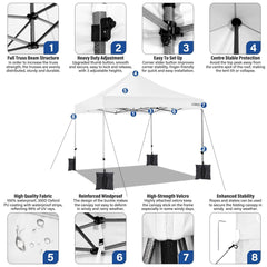 COBIZI 10x10 Pop Up Canopy Tent with 4 sidewalls Commercial Heavy Duty Canopy UPF 50+ All Weather Waterproof Outdoor Canopy Wedding Tents for Parties Gazebo with Roller Bag, White (Windproof Upgraded)