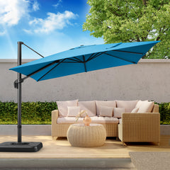 10'x10' Cantilever Umbrella Square Outdoor Patio Umbrella Large Offset Hanging Umbrella Aluminum Umbrella with Base, 360° Rotation, Blue