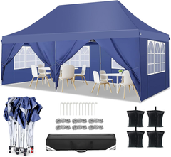 YUEBO 10x20 Pop up Canopy with 6 Removable Sidewalls, Outdoor Canopy Tents for Partie Wedding, Instant Sun Protection Shelter with Upgrade Raised Roof and Carry Bag