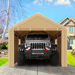 Hoteel Carport Heavy Duty Canopy, Portable Garage Metal Steel Frame & Polyester Top Carport Shelter for Outdoor Truck Boat Car Port Party Storage Car Canopy Gray