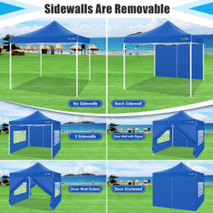 Hoteel 10x10 Heavy Duty Canopy Tent with 4 Sidewalls, Commercial Instant Shelter Tent for Parties, Wedding Event, Adjustable Outdoor Canopy with Carry Bag, 4 Ropes & 8 Stakes