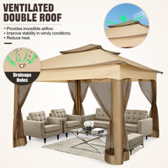 HOTEEL 11x11 Pop Up Gazebo Outdoor Canopy Shelter, Instant Patio Gazebo Sun Shade Canopy Tent 121 Square Feet of Shade for Lawn, Garden, Backyard & Deck, Khaki