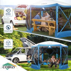 HOTEEL 12x12 Pop Up Gazebo Propped-up Canopy Camping Tent with Mosquito Nettings, Waterproof, UV 50+ Resistant, Hub Tent Instant Screened Canopy with Mesh Windows, Carry Bag & Ground Stakes, Gray