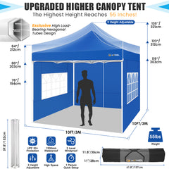 Hoteel 10x10 Heavy Duty Canopy Tent with 4 Sidewalls, Commercial Instant Shelter Tent for Parties, Wedding Event, Adjustable Outdoor Canopy with Carry Bag, 4 Ropes & 8 Stakes