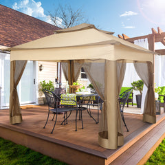 HOTEEL 11'x 11' Pop up Gazebo with 4 Mosquito Netting, Outdoor Canopy Tent with Double Roof Tops and 121 Square ft of Shade for Patio, Garden, Camping Shelter, Khaki