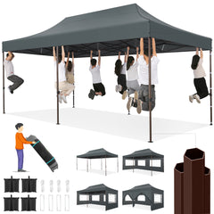 COBIZI 10'x20' Heavy Duty Canopy with Sidewalls, Ez Pop up Canopies, Folding Protable Party Tent, Outdoor Sun Shade Wedding Gazebos with Roller Bag,Black