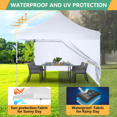 Hoteel 10x10 Pop Up Canopy Tent with 3 Sidewalls, Outdoor Canopy Tent Waterproof Pop Up Backyard Canopy Portable Party Commercial Instant Canopy Shelter Tent Gazebo for Wedding Camping, White