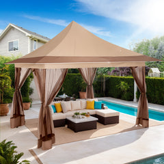 HOTEEL 12x12 EZ Pop Up Gazebo Tent with Sidewalls,Patio Gazebo Instant Shelter for Outdoor Party Camping Backyard Beach with Carry Bag,Stakes,Ropes,Khaki