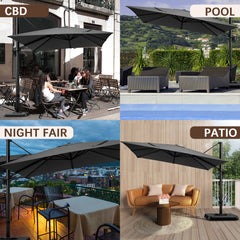 HOTEEL 10ft Patio Umbrella Outdoor Square Large Cantilever Windproof Offset and Heavy Duty Sun Umbrella for Garden Deck Pool，Gray
