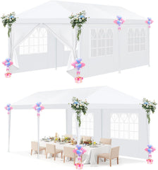 HOTEEL 10'x20' Canopy Party Tent with 4 Removable Sidewalls, Outdoor Tent for Parties, Event Tent, Large Canopy Tent for Weddings, Parties, Patio Camping Gazebo, All Season & Waterproof, White