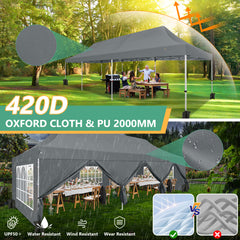 Hoteel 10x30 Pop up Canopy, Pop up Party Tent with 6 Removable Sidewalls, Outdoor Event Gazebo, Commercial Canopy Tents for Parties Wedding, Gray