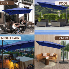 COBIZI 10x10ft Square Outdoor Patio Umbrella Cantilever Umbrella Large Offset Hanging Umbrella Aluminum Umbrella with 360°Rotation Adjustable Garden Pool Umbrella,Navy blue