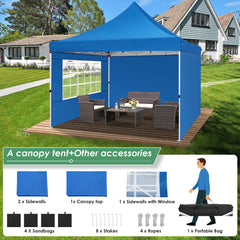 Hoteel 10x10 Pop Up Canopy Tent with 3 Sidewalls, Commercial Party Tent Ez Waterproof Outdoor Instant Gazebo UV 50+ Event Shelter, Garden Tents for Parties Camping with Sandbags & Cover Bag