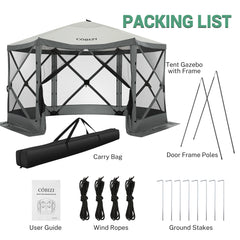 Hoteel 12x12ft Pop-up Gazebo EZ Set-up Camping Canopy Tent with 6 Sides Mosquito Netting, Waterproof, UV Resistant, Portable Screen House Room, Outdoor Party Tent with Carry bag, Ground Spike, Khaki