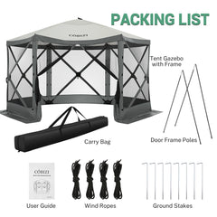 Hoteel 12x12ft Pop-up Gazebo EZ Set-up Camping Canopy Tent with 6 Sides Mosquito Netting, Waterproof, UV Resistant, Portable Screen House Room, Outdoor Party Tent with Carry bag, Ground Spike