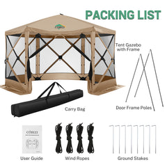 HOTEEL 12x12 Pop Up Gazebo Propped-up Canopy Camping Tent with Mosquito Nettings, Waterproof, UV 50+ Resistant, Hub Tent Instant Screened Canopy with Mesh Windows, Carry Bag & Ground Stakes