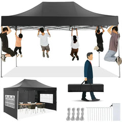 HOTEEL 10'x20' Canopy EZ Pop Up Canopy Anti-UV Waterproof Outdoor Tent Portable Party Wedding Instant Canopy Shelter All Season Tent Gazebo with 6 Removable Sidewalls, 4 Sandbags, Roller Bag