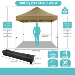 COBIZI 10x10 Pop Up Canopy Tent with 4 sidewalls Commercial Heavy Duty Canopy UPF 50+ All Weather Waterproof Outdoor Canopy Wedding Tents for Parties Gazebo with Roller Bag, Khaki (Windproof Upgraded)