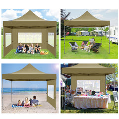 COBIZI 10x10 Pop Up Canopy Tent with 4 sidewalls Commercial Heavy Duty Canopy UPF 50+ All Weather Waterproof Outdoor Canopy Wedding Tents for Parties Gazebo with Roller Bag, Khaki (Windproof Upgraded)