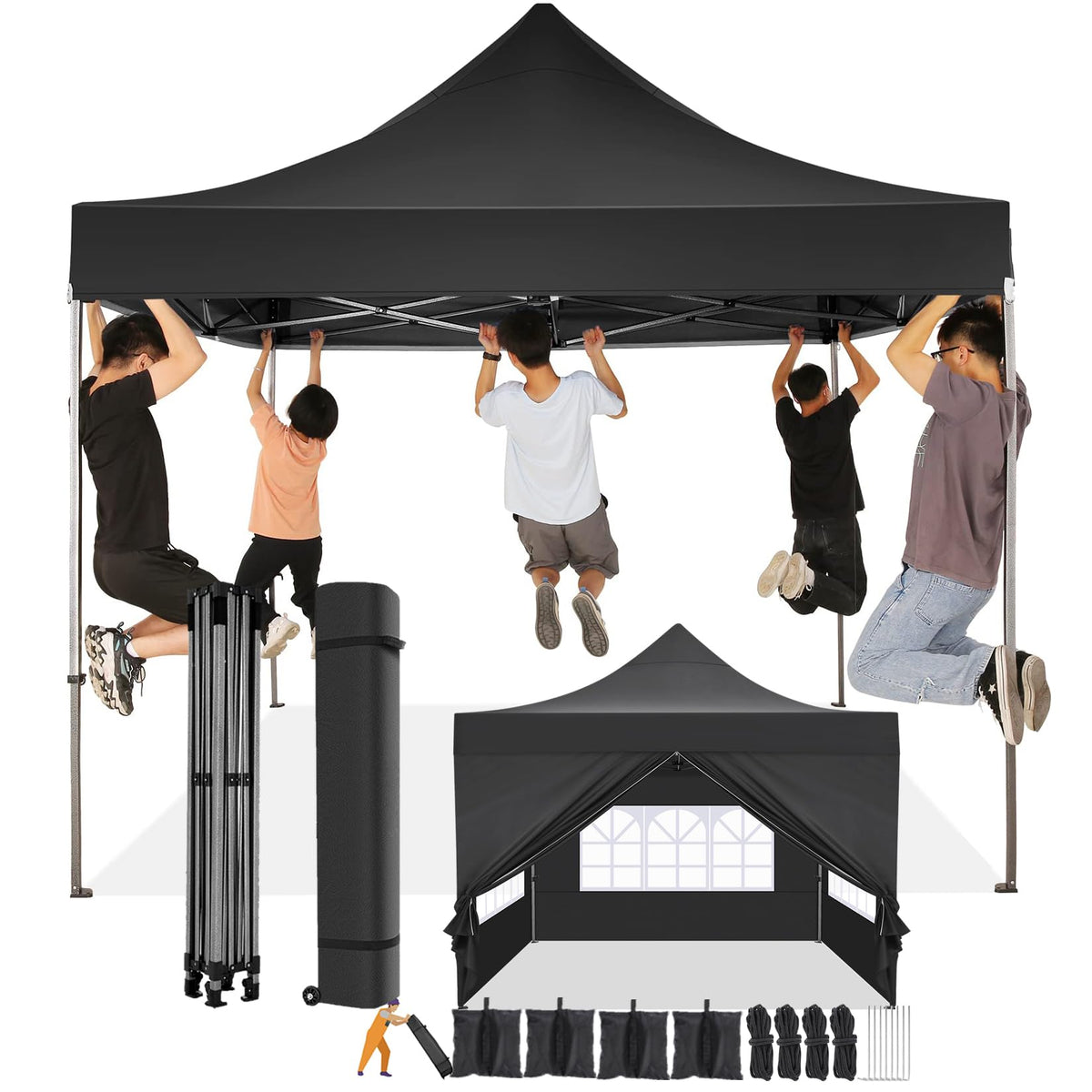 HOTEEL 10x10 Pop Up Canopy with 4 Sidewall,Heavy Duty Canopy UPF 50+ All Season Wind Waterproof Commercial Outdoor Wedding Party Tents for Parties Canopy Gazebo with Roller Bag(10 x 10 ft Black)