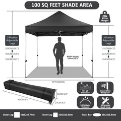 HOTEEL 10x10 Pop Up Canopy with 4 Sidewall,Heavy Duty Canopy UPF 50+ All Season Wind Waterproof Commercial Outdoor Wedding Party Tents for Parties Canopy Gazebo with Roller Bag(10 x 10 ft Black)