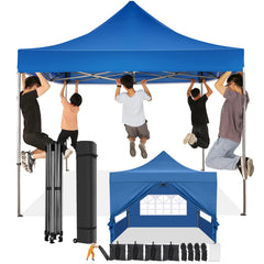 HOTEEL 10x10 Pop Up Canopy with 4 Sidewall,Heavy Duty Canopy UPF 50+ All Season Wind Waterproof Commercial Outdoor Wedding Party Tents for Parties Canopy Gazebo with Roller Bag(10 x 10 ft Blue)