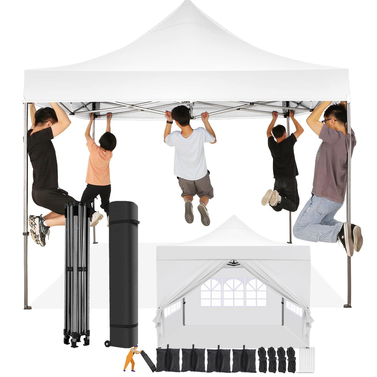 HOTEEL 10x10 Pop Up Canopy with 4 Sidewall,Heavy Duty Canopy UPF 50+ All Season Wind Waterproof Commercial Outdoor Wedding Party Tents for Parties Canopy Gazebo with Roller Bag(10 x 10 ft White)