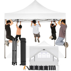 HOTEEL 10x10 Pop Up Canopy with 4 Sidewall,Heavy Duty Canopy UPF 50+ All Season Wind Waterproof Commercial Outdoor Wedding Party Tents for Parties Canopy Gazebo with Roller Bag(10 x 10 ft White)