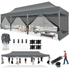 COBIZI 10'x30' Heavy Duty Canopy Tent, Pop up Gazebo with Netting Screened ,Waterproof Ez up Canopy with Sidewalls, Outdoor Instant Party Tent for Backyard,Dark Blue