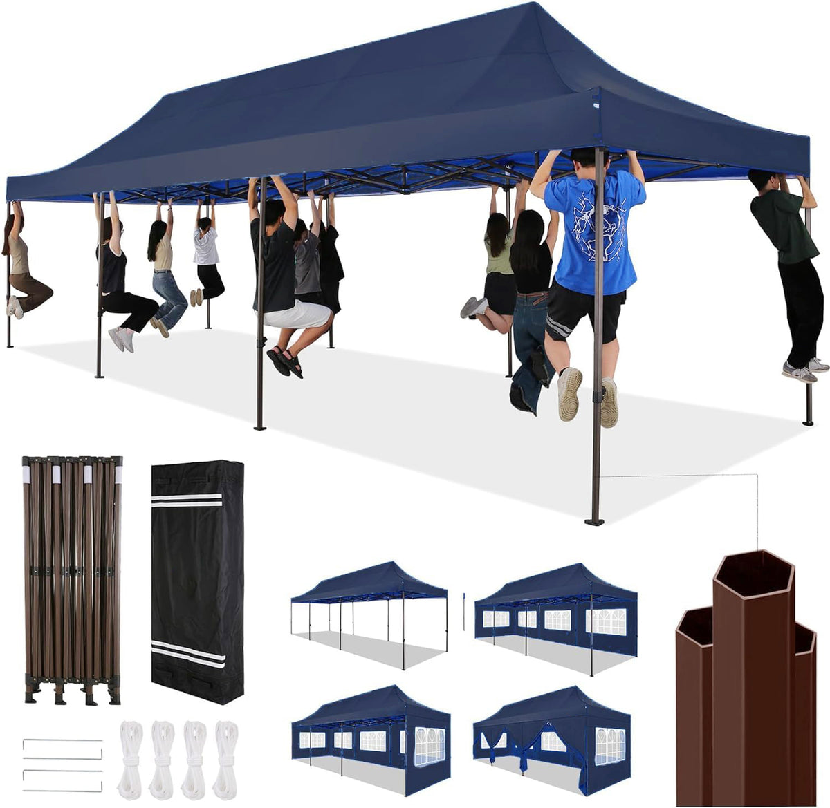 HOTEEL Heavy Duty 10x30 Commercial Tent,Pop up Canopy for Parties,Wedding,Waterproof Gazebos with 8 Sidewalls,Dark Blue