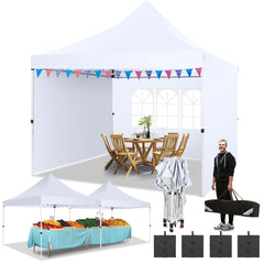 Hoteel 10x10 Pop Up Canopy Tent with 3 Sidewalls, Outdoor Canopy Tent Waterproof Pop Up Backyard Canopy Portable Party Commercial Instant Canopy Shelter Tent Gazebo for Wedding Camping, White